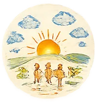 A child's crayon drawing of a sunrise