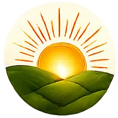 Sunrise over green hills