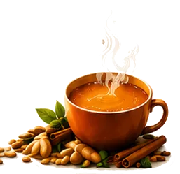A steaming cup with spices